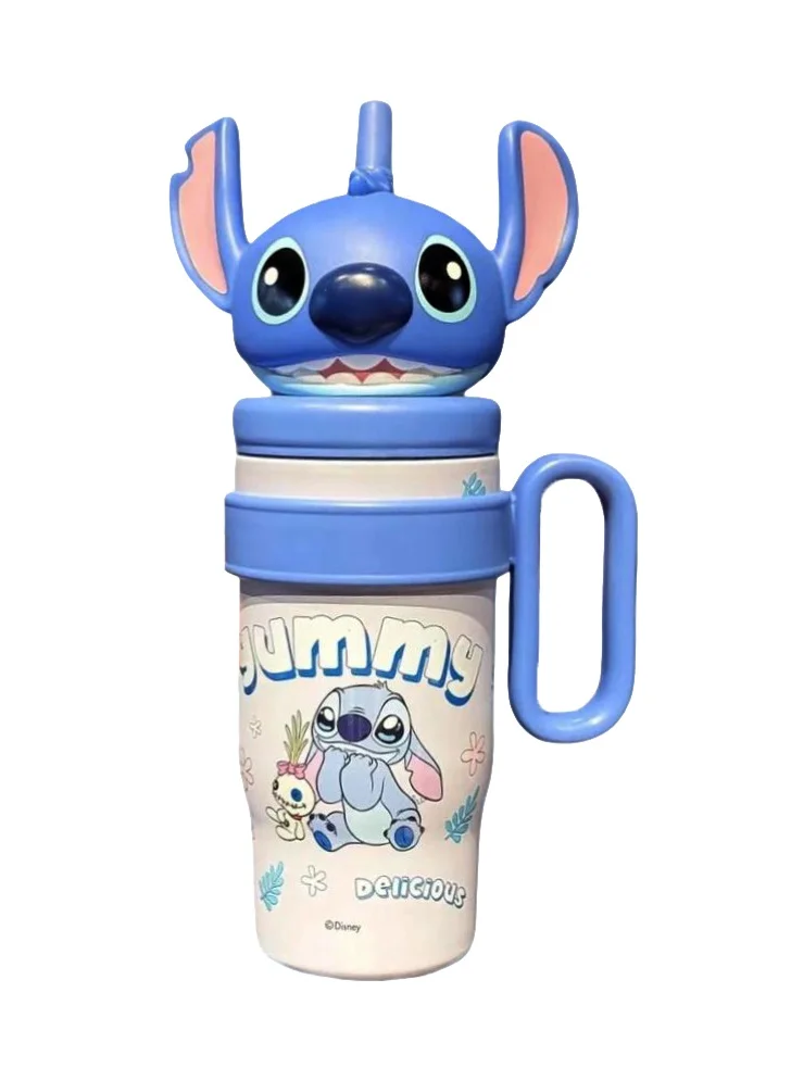 موبكوس كوب ماء موبكوس يامي المصنوع من الفولاذ المقاوم للصدأ والمعزول بتفريغ الهواء، مزود بماصة ومقبض، للأطفال، سعة 800 مل - يحافظ على المشروبات ساخنة وباردة لمدة 6-12 ساعة، لون أزرق